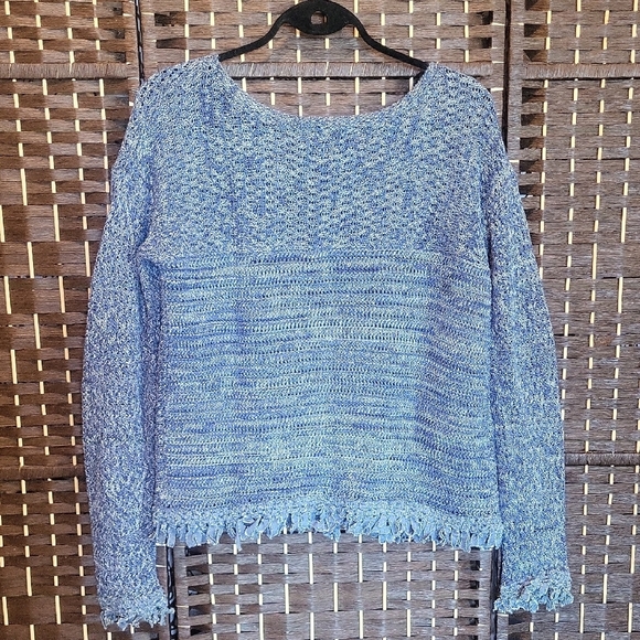 White + Warren Heathered Blue Crew Neck Sweater - Picture 3 of 7